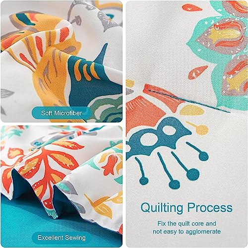 DHSFKBE Boho Comforter Set Twin - 5 Pieces Bed in a Bag Floral Medallions Design, Bohemian Comforter Set with Sheets, Soft Microfiber Complete Bedding Sets All Season (Teal Blue, Twin) DHSFKBE