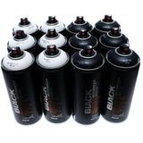 Montana BLACK 400ml Set of 12 Graffiti Street Art Mural Spray Paint (Black & White) BLACK MONTANA