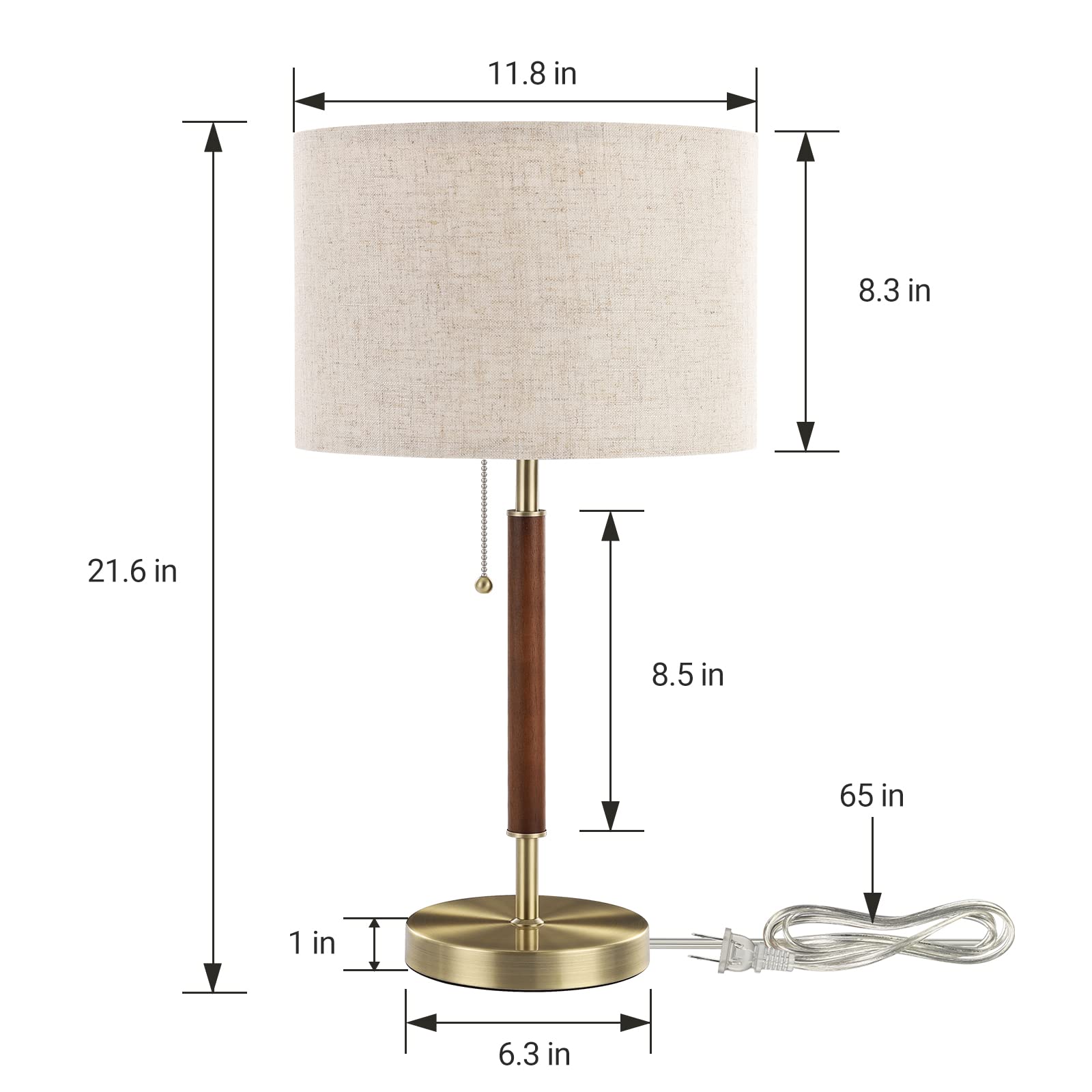 EDISHINE Mid Century Table Lamp, Bedside Lamp with Pull Chain Switch, Solid Wood & Metal Pole, Modern Nightstand Table Lamp for Living Room, Bedroom, Office, Frosted Bronze & Wood Finish - WoodArtSupply