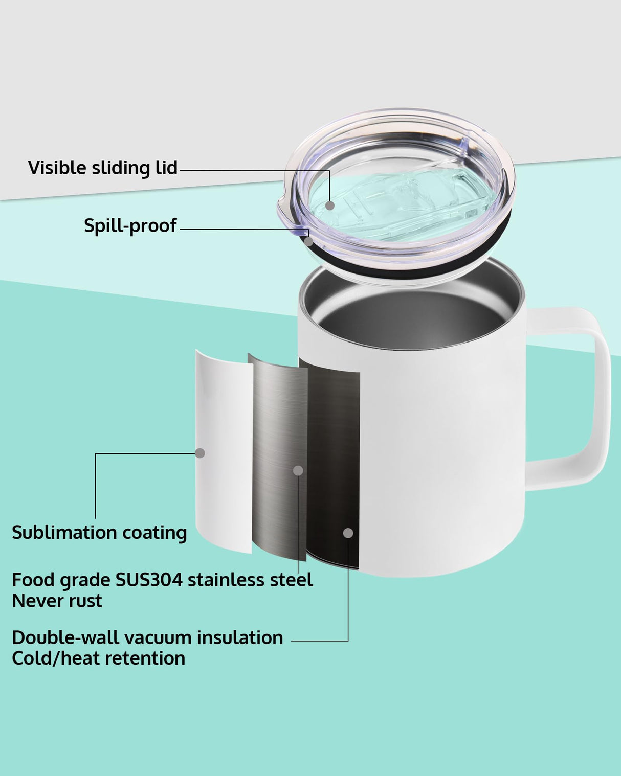 OFFNOVA 12oz Sublimation Tumblers Blank 4 Pack Stainless Steel Coffee Tumblers With Handle and Lid, Double Wall Vacuum Camping Cup for Hot & Cold Drinks Tea OFFNOVA