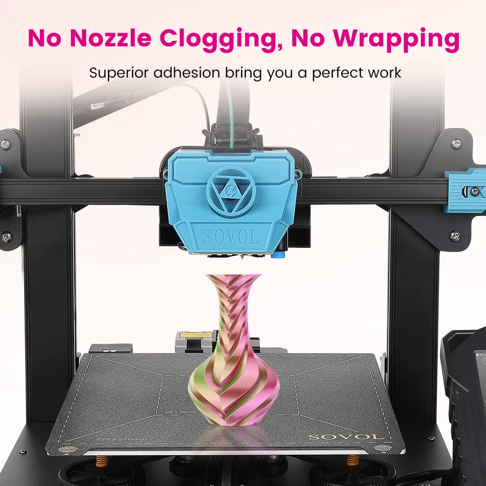 Sovol PLA Filament Silk Tri Color Co-Extrusion 1.75mm, 3D Printer Filament 1kg/ 2.2lbs, Shiny Silk Rose Blue Yellow 3 in 1 Coextrusion PLA Material +/-0.03mm Sovol
