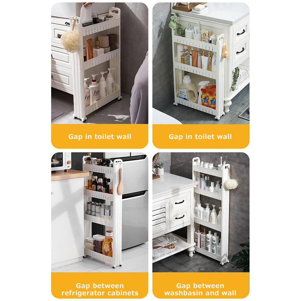 3.54 Slim Storage Cart Durable Bathroom Organizer Slide Out Storage Cart Rolling Utility Cart Slide Out Organizer Narrow Shelf Rack for Kitchen Bathroom Study Office UEncounter