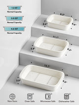 LE TAUCI Deep Casserole Dishes for Oven, 13.7”x9.6” Ceramic Baking Dish Set with Roasting Racks, Large Lasagna Pans with Handles, Rectangular Bakeware as Gift, White (4.6QT/3.0QT/1.6QT), Set of 3 LE TAUCI