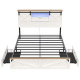 Hasuit Rustic Queen Size Bed Frame with LED Lights, Charging Station, and Storage Drawers Hasuit