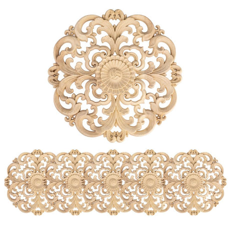 Aiminjey 6 Pcs Decorative Wood Carved Appliques Onlays, 5.1 x 5.1 inch Unpainted Solid Wood Round Carving Decal for Furniture Cabinet Bed Wardrobe Aiminjey