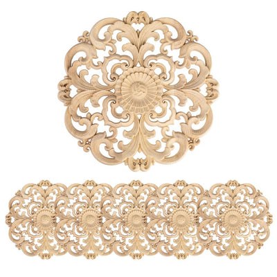 Aiminjey 6 Pcs Decorative Wood Carved Appliques Onlays, 5.1 x 5.1 inch Unpainted Solid Wood Round Carving Decal for Furniture Cabinet Bed Wardrobe