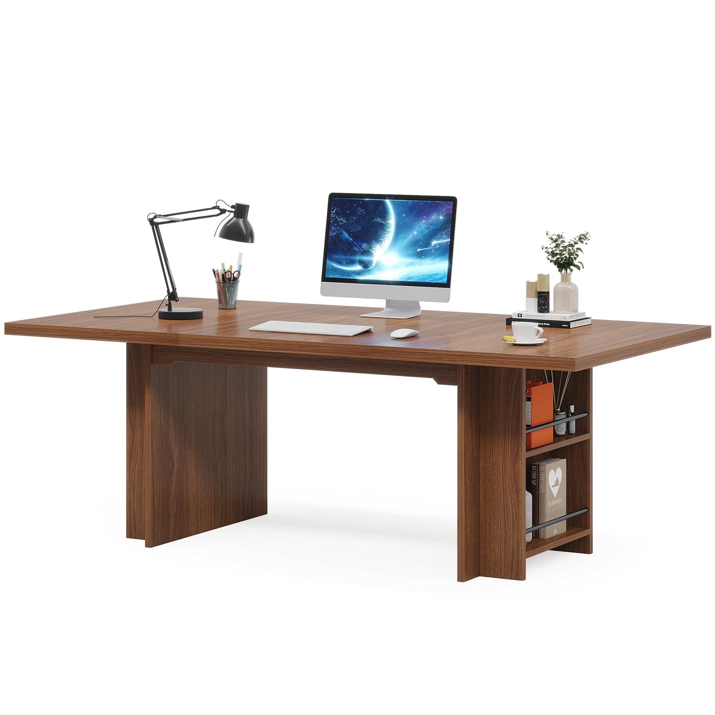 Tribesigns 63 Inches Office Executive Desk, Home Office Desk Large Computer Writing Table with Storage, Wood Workstation Desk Small Conference Table - WoodArtSupply