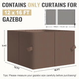 COWVIE 4-Panel 12' x 16' Gazebo Replacement Curtains, Patio Privacy Sidewalls with Double Zipper, Replacement for Outdoor Gazebo Canopy (Curtain Only) COWVIE