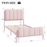 HITHOS Twin Size Bed Frame, Upholstered Pink Bed Frame with Button Tufted Headboard, Heavy Duty Metal Mattress Foundation with Wooden Slats, Easy Assembly, No Box Spring Needed (Pink, Twin) HITHOS