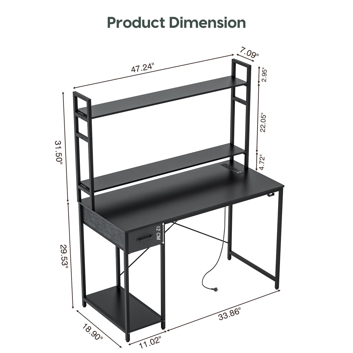 WASAGUN Gaming Desk with Storage Shelves,47 Inch Computer Desk with Hutch,Home Office Small Desk with Drawers,Corner PC Desk,Writing Desk for Bedroom,Black