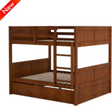 TSAMPA Latest Upgraded & Stronger Convertible Solid Wood Full Over Full Bunk Bed with Trundle, More Stable Thicken Heavy Duty Bunk Bed Frame Full Over Full Size Bunkbed (Easier to Assemble) (Walnut) TSAMPA