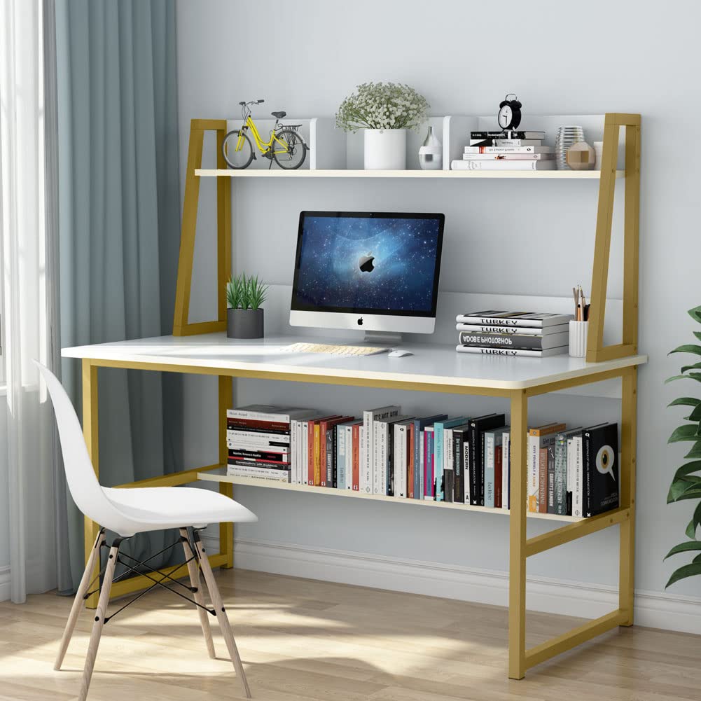 Tribesigns Computer Desk with Hutch, 47 inches Home Office Desk with Space Saving Design with Bookshelf for Small Spaces - WoodArtSupply