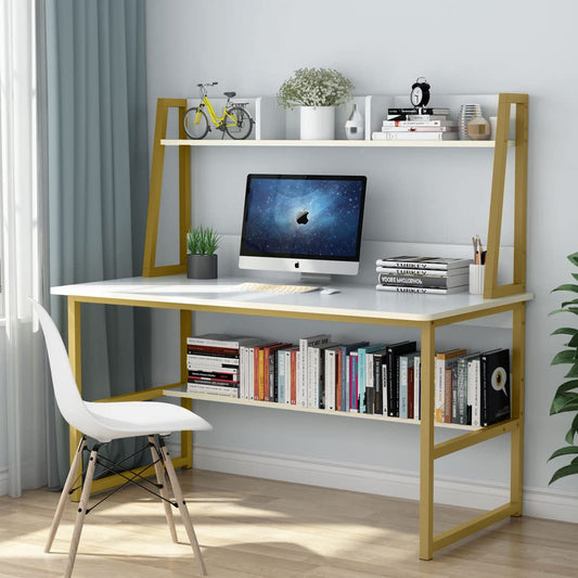 Tribesigns Computer Desk with Hutch, 47 inches Home Office Desk with Space Saving Design with Bookshelf for Small Spaces - WoodArtSupply