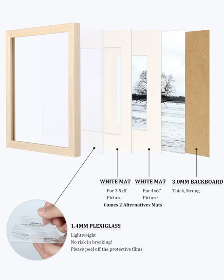 Egofine 8x10 Picture Frames Made of Solid Wood with Plexiglass, Display Pictures 4x6/5x7 with Mat or 8x10 Without Mat Set of 4 for Tabletop and Wall Mounting, Oak Wood Egofine