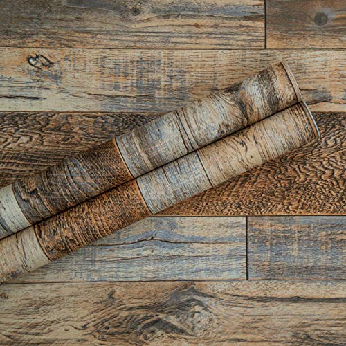 Decoroom Wood Wallpaper 17.71''×118'' Shiplap Peel and Stick Wallpaper Rustic Wood Grain Contact Paper Removable Self Adhesive Distressed Vinyl Film Roll for Table Cabinets Shelf Liner Decorative