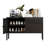 biosp 2 Door Metal Accent Cabinet 25" H Metal Storage Cabinet for Home Office Hallway Entryway Garage Basement, TV Stand for Living Room, Black biosp