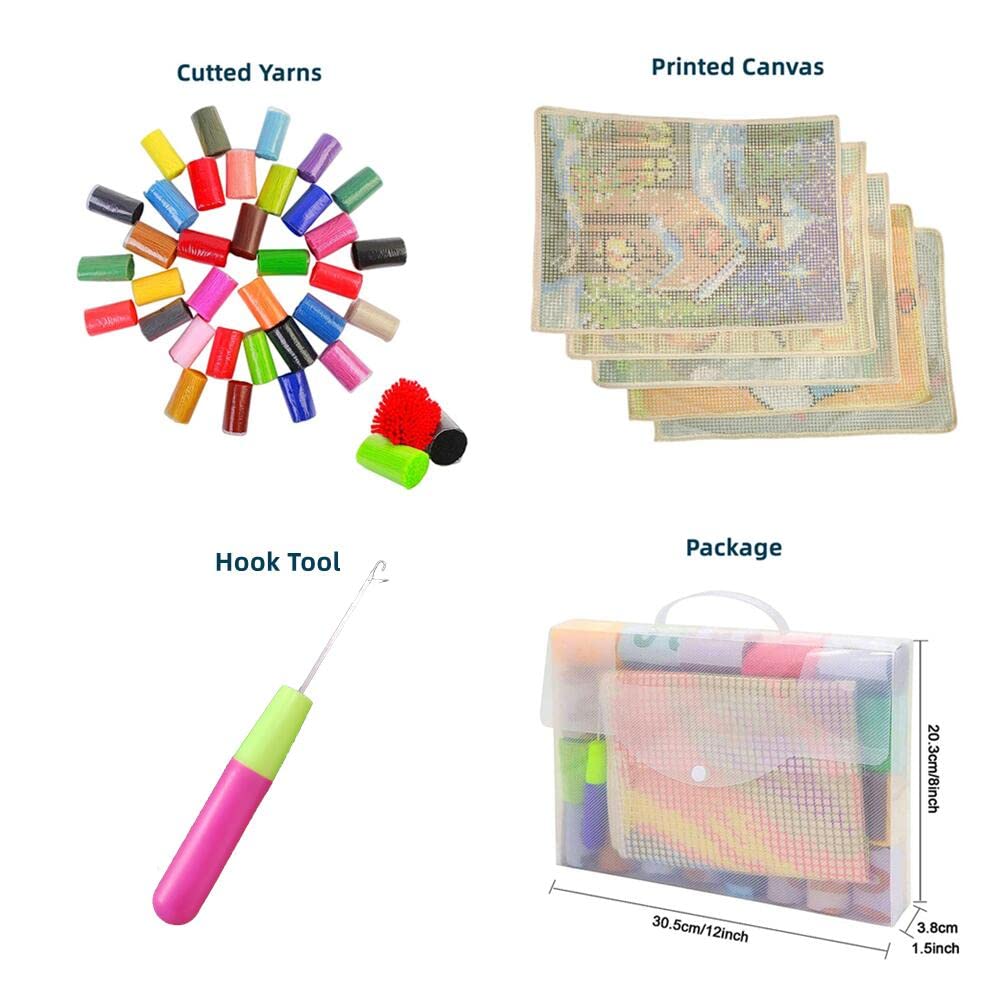 Cute Highland Cow Cattle Latch Hook Kits Pillow Crochet Yarn Cushion Pre-Printed Rug Needlework DIY Pillowcase Hook and Latch Kit Christmas Home Sofa Decoration 43x43cm(3) WoodArtSupply