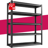 Fssevxi 40" W 5-Tier Garage Shelving Heavy Duty 72" H x 40" W x 18" D Storage Shelves 2000LBS Metal Shelving Unit Adjustable Storage Utility Rack for Warehouse Pantry Kitchen, Black Fssevxi