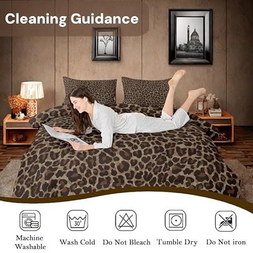 Erosebridal Cheetah Print Queen Comforter Set for Teens Adults,Brown Leopard Bedding Set,Animal Skin Texture Down Comforter,Rustic Bed Set with 2 Pillowcases Microfiber Soft Erosebridal
