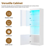 Ball & Cast High Gloss Storage Cabinet with LED Lights,67" Tall Pantry Cabinet W/Acrylic Door,Modern Bookcase & Display Cabinet W/Open Countertop & Tempered Glass Shelves for Living Room,White Ball & Cast
