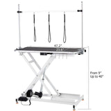 Upgraded Electric Dog Grooming Table - Heavy Duty, Height Adjustable (9.4"-39.4") Pet Grooming Table w/Leveling Wheels, X Lift, Anti Slip Tabletop & Tool Organizer/Dog Grooming Station, 47"/White PioneerWorks