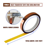 MEBMIK 2 Rolls 10mm x 33m(108ft) Heat Transfer Tape and 50pcs 5 x 10in Shrink Wrap for Sublimation Tumblers,Heat Resistant Tape,Sublimation Shrink Wrap Sleeves,Tumbler Shrink Wrap,20oz MEBMIK