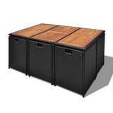 FAMIROSA 11 Piece Outdoor Dining Set Poly Rattan and Acacia Wood Black FAMIROSA