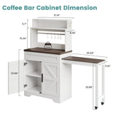 ANCTOR Coffee Bars Farmhouse Cabinet with Hutch, 56.7'' Extendable Kitchen Buffet Sideboard with 5 Hooks, Magnetic Note Zone Adjustable Shelves, White Wine Cabinet for Dining Room ANCTOR