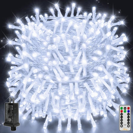 Ollny Christmas Lights Outdoor 800LED 262FT, Cool White Plug in Fairy Lights with Remote, 8 Modes Waterproof Timers Dimmable LED String Lights for Indoor House Outside Bedroom Patio Balcony Ollny