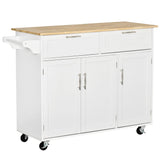 HOMCOM Mobile Kitchen Island with Storage, Kitchen Cart with Wood Top, Storage Drawers, 3-door Cabinets, Adjustable Shelves and Towel Rack, White HOMCOM