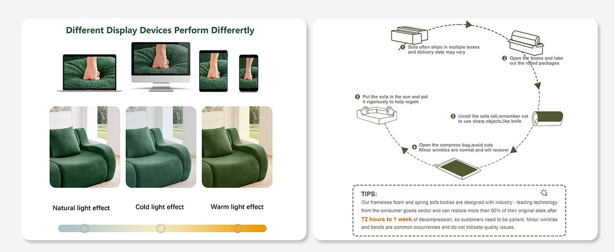 Green Modular Cloud Couch Loveseat with 1 Ottoman, Teddy Fabric Boneless Sectional Sofa in a Box, Comfortable Floor Sofa for Living Room, No Assembly Required, Sofas para Sala ODUSE-DAILY