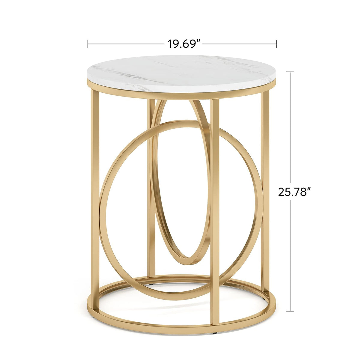 Tribesigns Gold Side Table with Marble Top, 20" Wide End Table, Modern Sofa Table w/O-Shaped Metal Base, Round Gold Accent Table, Narrow Nightstand for Bedroom, Living Room, Small Spaces Tribesigns