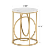 Tribesigns Gold Side Table with Marble Top, 20" Wide End Table, Modern Sofa Table w/O-Shaped Metal Base, Round Gold Accent Table, Narrow Nightstand for Bedroom, Living Room, Small Spaces Tribesigns
