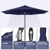 Tempera 10FT Patio Market Outdoor Table Umbrella with Auto Tilt and Crank,Large Sun Umbrella with Sturdy Pole&Fade resistant canopy,Easy to set, NAVY Tempera