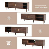Whalefall Mid Century TV Stand for 65+ Inch TV, Entertainment Center with Sliding Door, Drawer, Storage Shelves, Mid Century Modern Media TV Console, Boho Television Stand for Living Room (59",Brown) Whalefall
