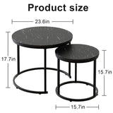 aboxoo Round Nesting Coffee Table Side Set of 2 End Tables for Living Room Bedroom Balcony,Black Faux Marble Wooden Table 23.6IN Accent Large Coffee Table with Steel Frame aboxoo