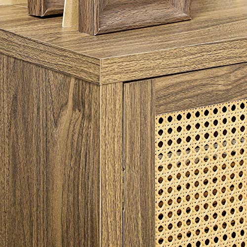 HOMCOM Sideboard Buffet Cabinet with Rattan Decorated Doors, Kitchen Cabinet, Accent Cabinet with Adjustable Shelves, Solid Wood Legs for Living Room, Hallway, Brown HOMCOM