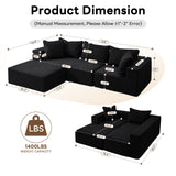 Vamcheer Modular Sectional Sofa with Chaise, Modern L Shaped Cloud Couch with Deep Seat, Sectional Couches for Living Room, Bedroom, Office, No Assembly Required, Black Vamcheer