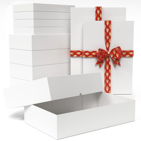 STYPOP 12 Pack Gift Boxes with Lids for Present - 6 Extra Large 17" (4" Deep) & 6 Large 14" (2" Deep) White Gift Boxes for Clothing Wrapping, Christmas STYPOP