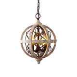 KunMai Rustic Retro Weathered Wooden Globe Metal Orb Crystal 3-Light Chandelier Candle Style Pendant Light for Kitchen Island Entry Area Living Room (Small) KunMai