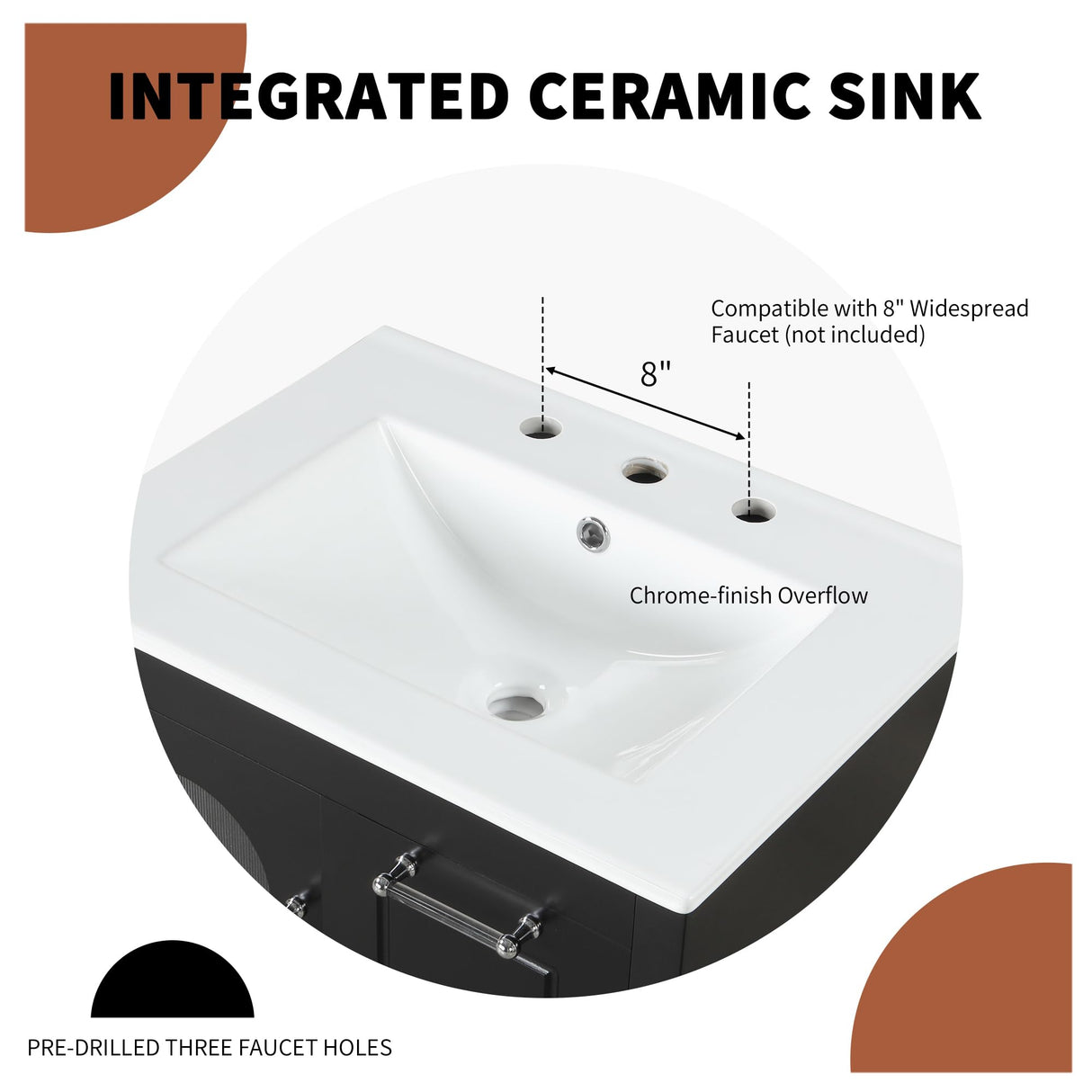 Harper & Bright Designs 24" Bathroom Vanity with Sink, Free Standing Single Basin Vanity Set with Two Drawers and Glass Door, Modern Wooden Bathroom Cabinet with Ceramic Basin for Bathroom, Black Harper & Bright Designs