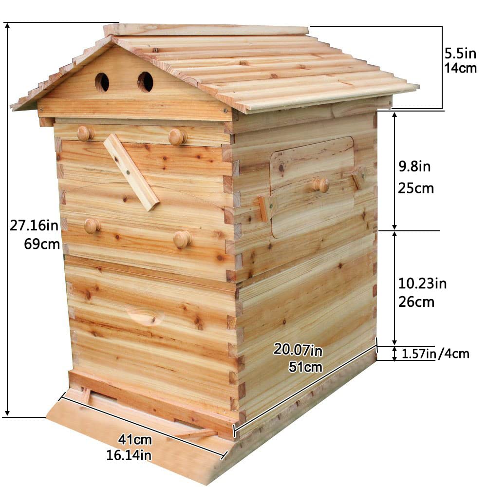 Golden Palace Bee Hive, Beehive with 7pcs Auto Super Frames, Bee House with 1pcs Super Boxes, 1pcs Brood Boxes(No Brood Frames), Bee Hives Starter Beekeeping Kits Golden Palace