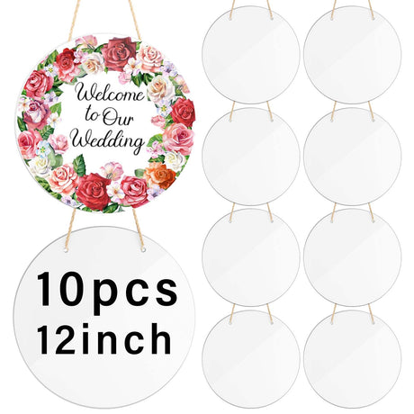 Ickimee 10 Pcs 12" Round Sublimation Door Hanger Blanks, Unfinished Metal Aluminum Circle Blanks for Sublimation Printing, Christmas Wall Hanging Ornaments, Welcome Door Sign with Rope for Heat Press Ickimee
