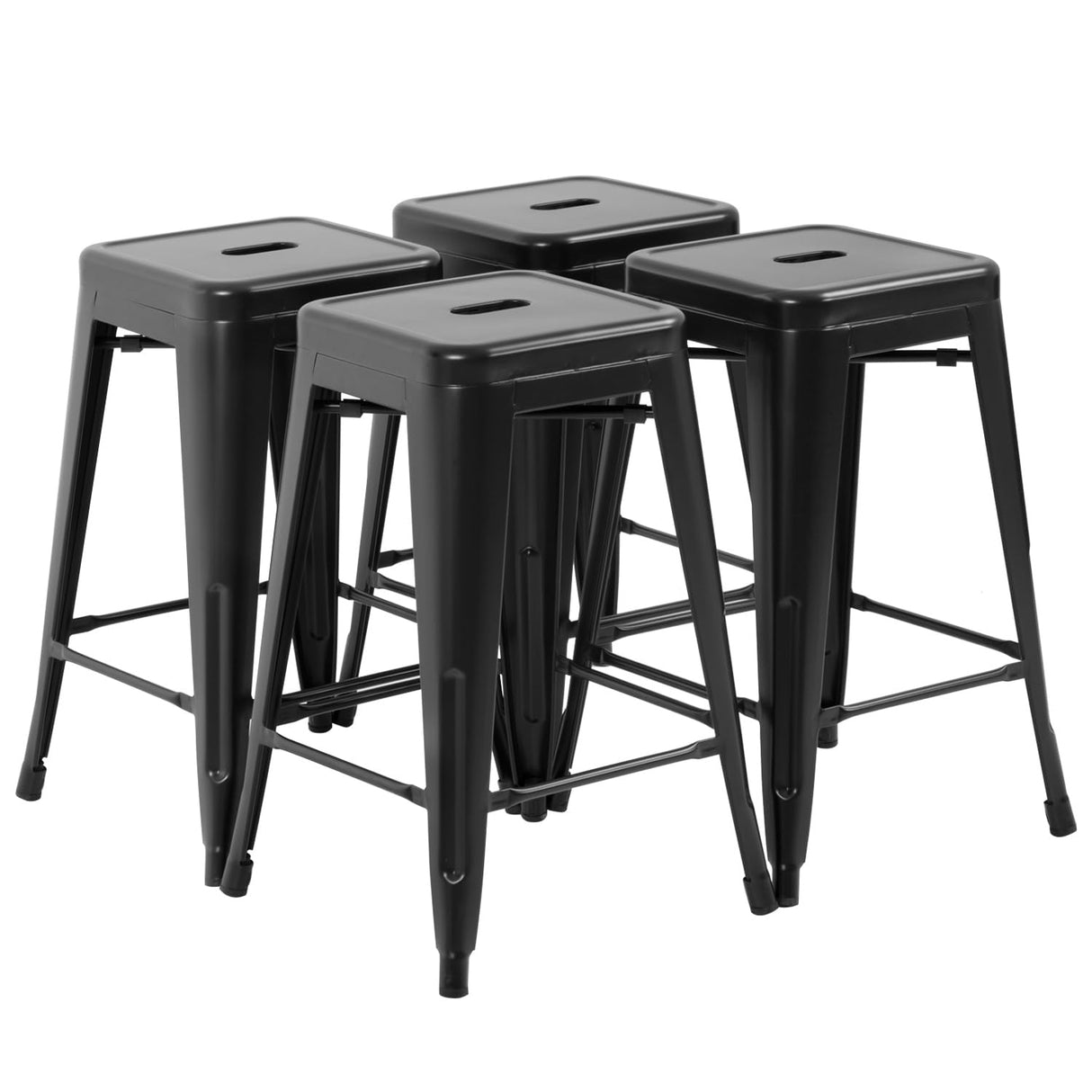 FDW Metal Bar Stools Set of 4 Counter Height Bar Stools 24 Inches Industrial Bar Chairs Patio Stool Stackable Backless Stool Indoor Outdoor Metal Kitchen Stools Bar Chairs (Black, 24") FDW