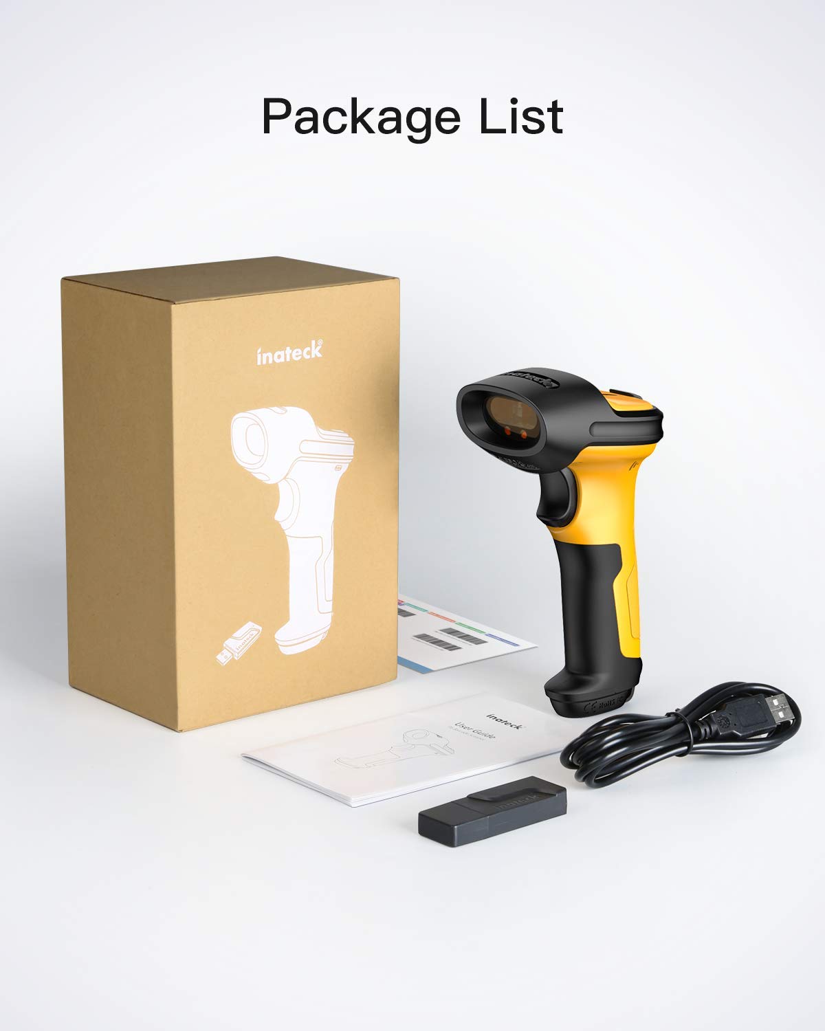 Inateck Barcode Scanner, Wireless Scanner, 2.4 GHz Adapter, 2600mAh Battery, 60M Range, Automatic Scanning, P6 Inateck