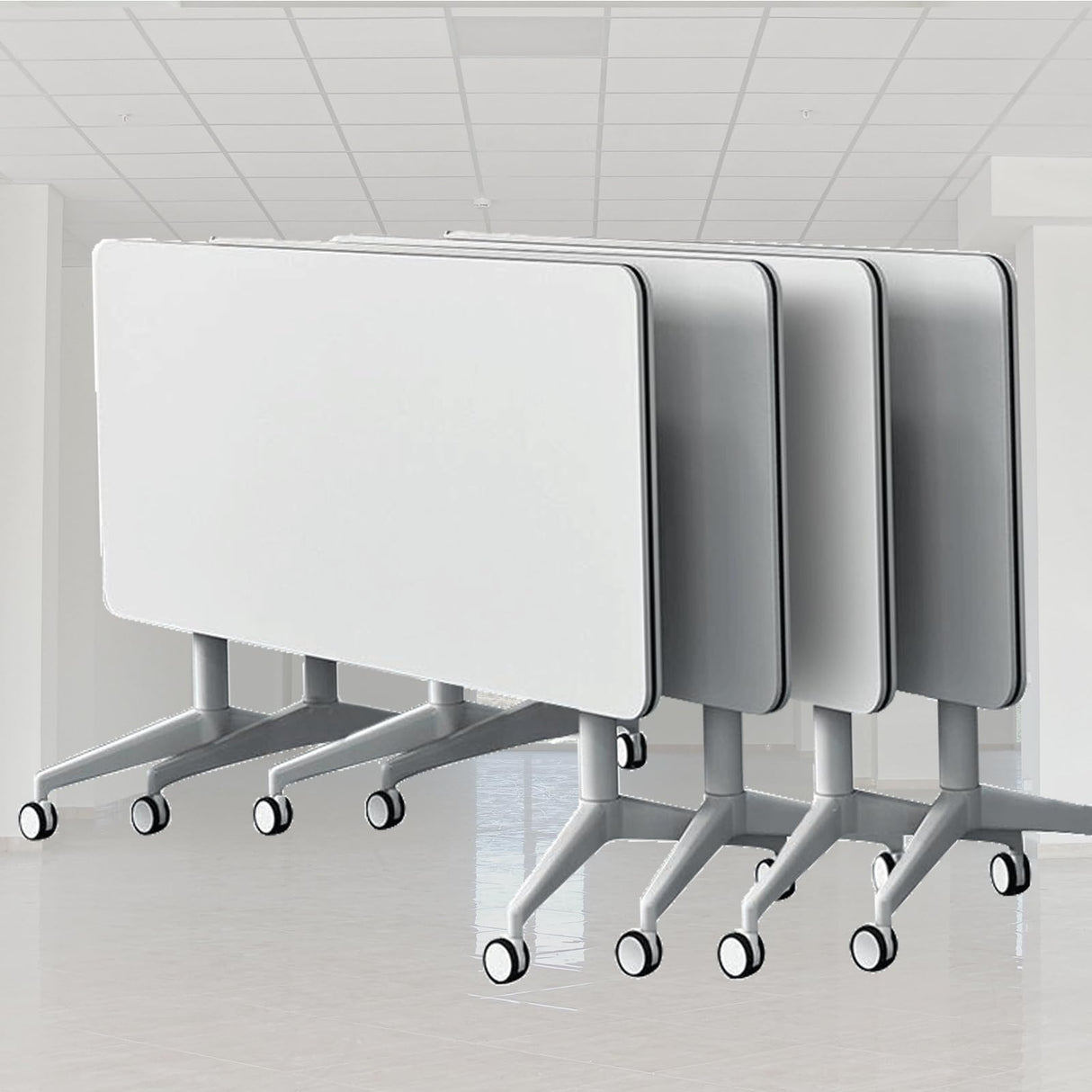 Ptosziav Conference Room Table Set of 4, Folding Conference Table Flip Top Mobile Training Table, Office Foldable Meeting Table Seminar Table Conference Room Tables with Wheels (140x60x75cm) Ptosziav