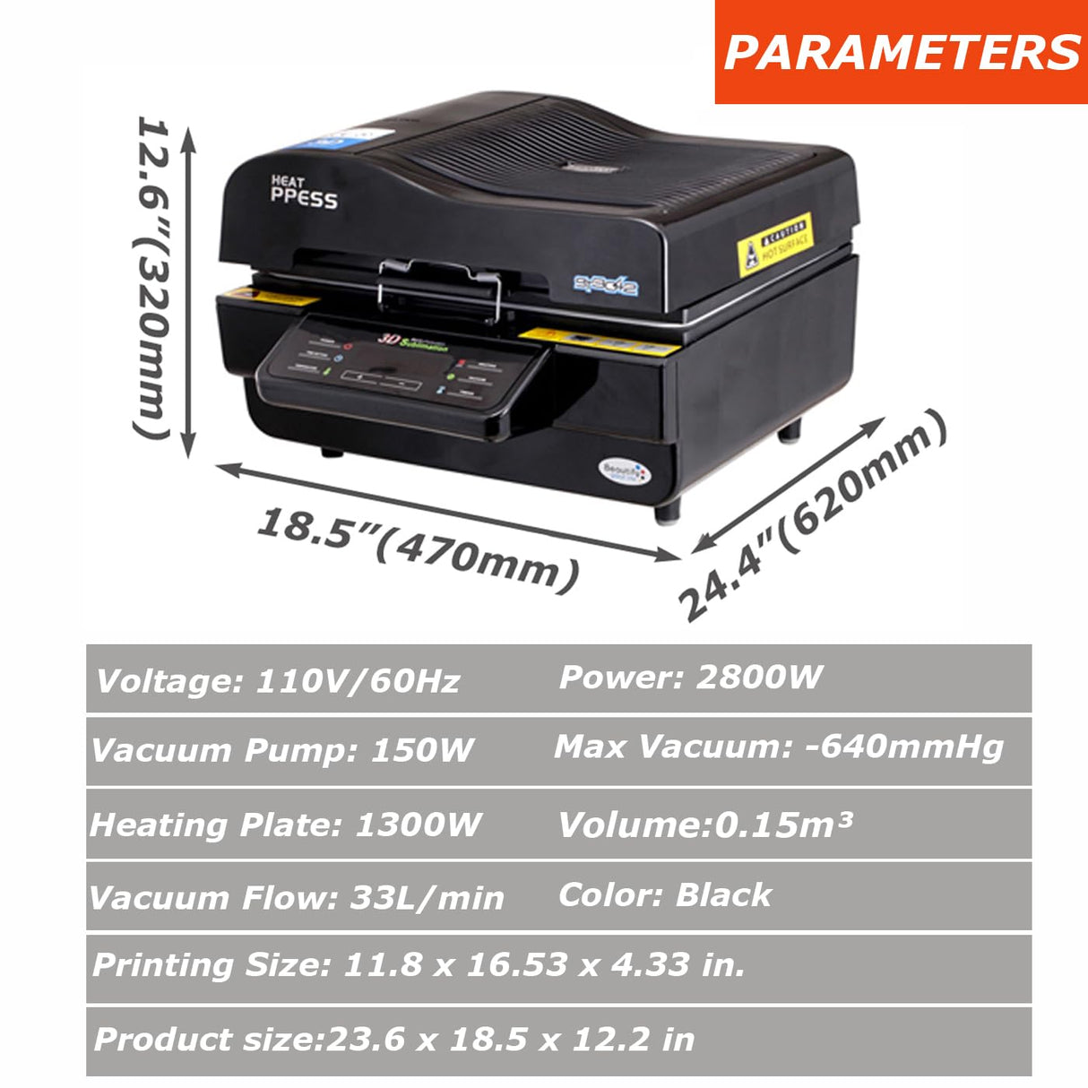 INTSUPERMAI 3D Vacuum Sublimation Heat Press Machine Muti-fuction Sublimation Machine Kit with 9 Pieces Rubber Clamp 2 Heat Resistant Tape for Mugs Transfering Printing 2800W INTSUPERMAI