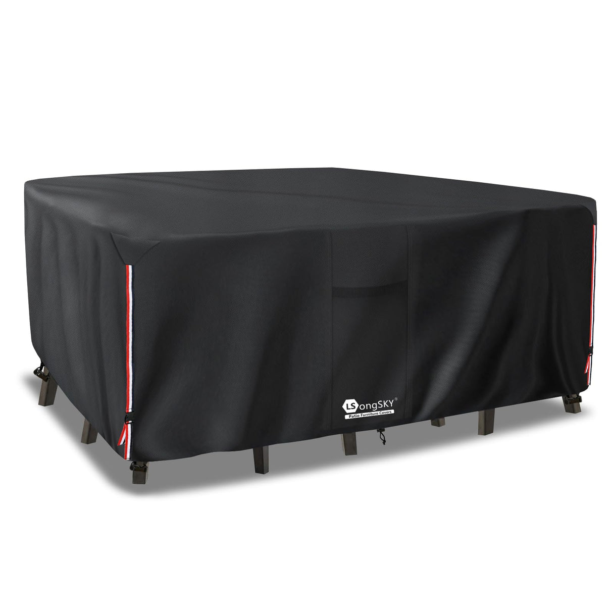 LSongSKY Outdoor Furniture Covers Waterproof,600D Heavy Duty Patio Cover for 6/7/8 PCS Sets Sectional Sofa Couch Dining Rocking Swivel Chairs Ottomans Coffee Table,111L x 74W x 28H inch Black LSongSKY