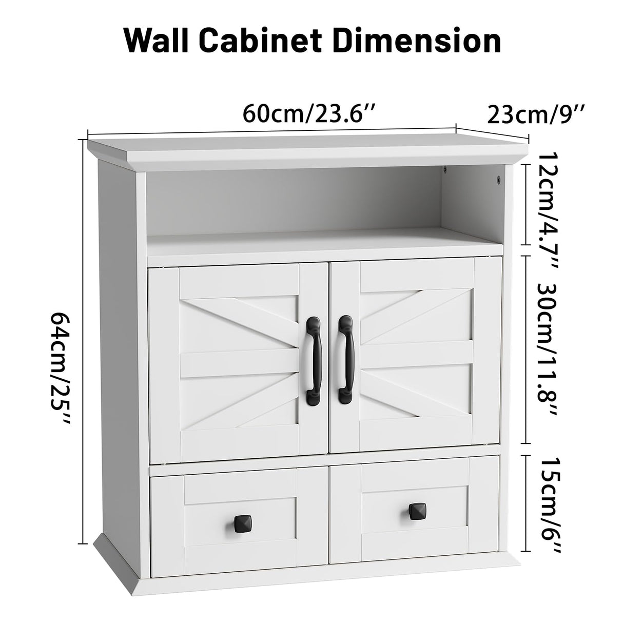 Seeday Bathroom Wall Cabinet, 23''Wx25''H Bathroom Cabinet Wall Mouted with Drawers, Barn Doors & Adjustable Shelf, Over The Toilet Storage Cabinet for Laundry Room, White Seeday