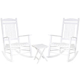 MUPATER Outdoor Rocking Chair Set 3-Piece Patio Wooden Rocker Bistro Set with Foldable Table and Curved Seat, White MUPATER